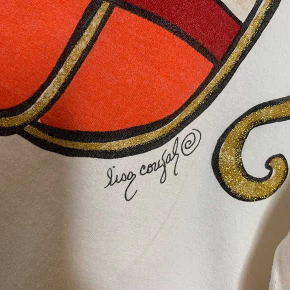 Vintage Lisa Coufal 1990 Tee Shirt Glitter Puffy Paint Jewel Pumpkin USA Flag XL - Picture 3 of 8